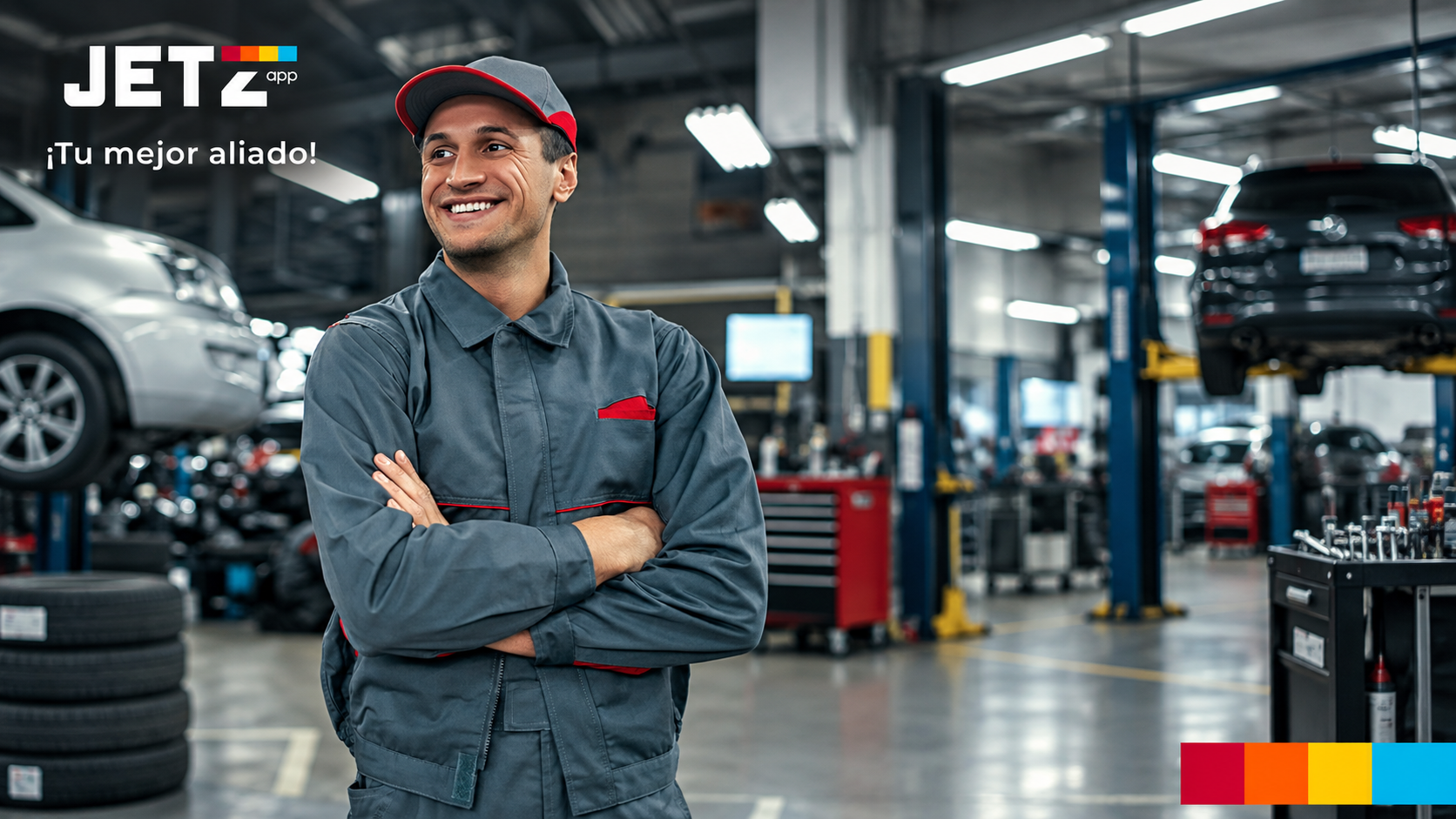 Mecánico de Jetz en un taller de automoción